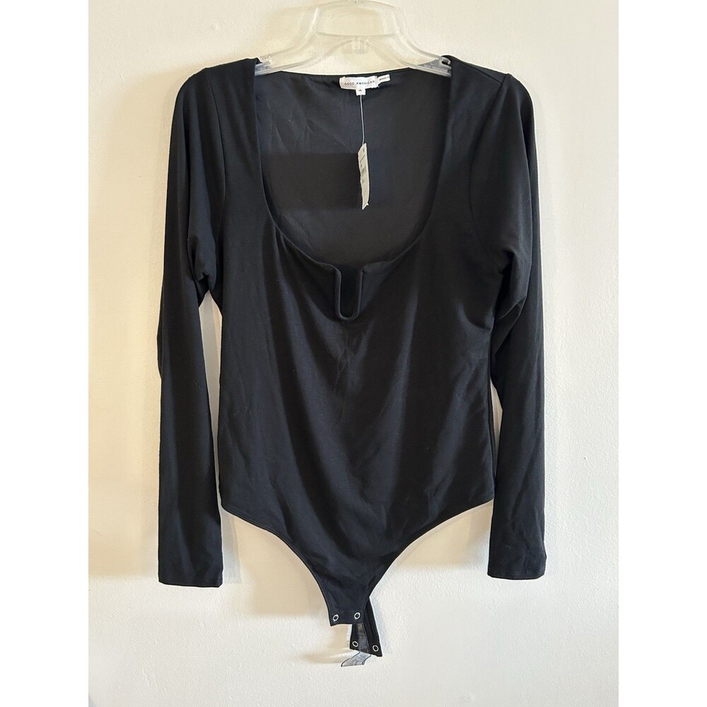 NEW! Good American New Womens Size 4 Black Stretch Jersey U Ring Thong Bodysuit
